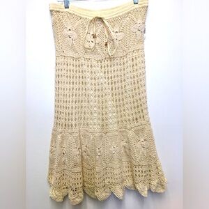Dress Barn 100% Cotton Crochet Midi Skirt Medium Cream Boho Festival Beachy NEW